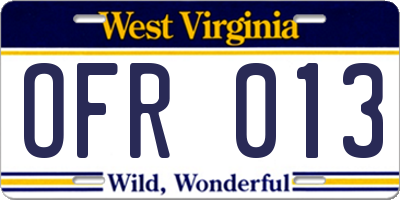 WV license plate OFR013