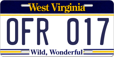 WV license plate OFR017