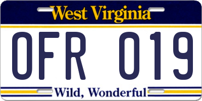 WV license plate OFR019