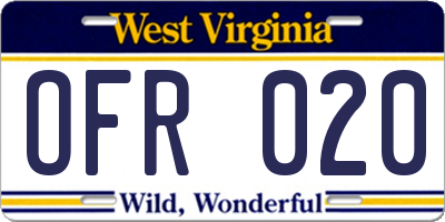 WV license plate OFR020
