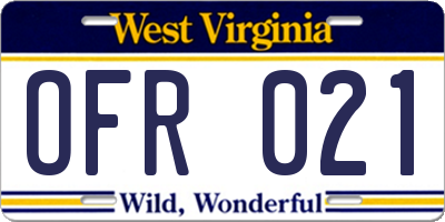 WV license plate OFR021