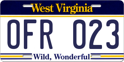 WV license plate OFR023