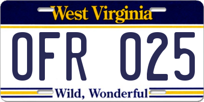 WV license plate OFR025
