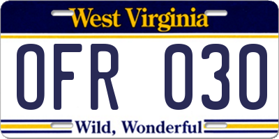 WV license plate OFR030