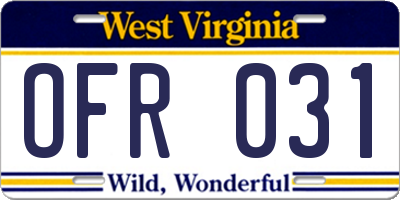 WV license plate OFR031