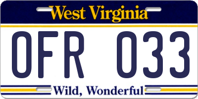 WV license plate OFR033