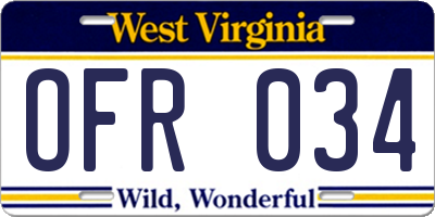 WV license plate OFR034