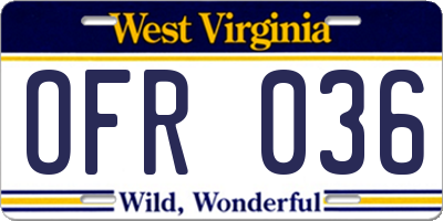 WV license plate OFR036