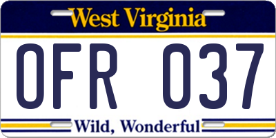 WV license plate OFR037