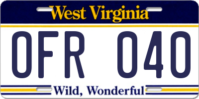 WV license plate OFR040