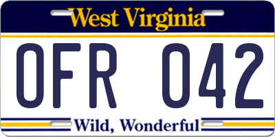 WV license plate OFR042