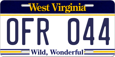 WV license plate OFR044