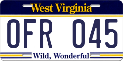WV license plate OFR045