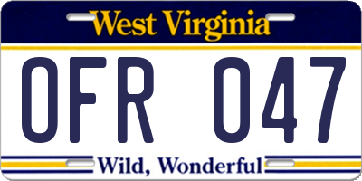 WV license plate OFR047