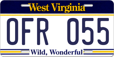 WV license plate OFR055