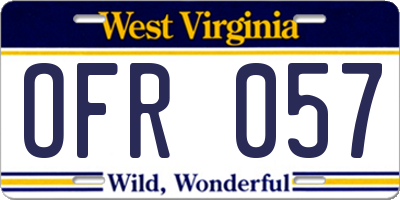 WV license plate OFR057