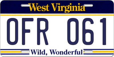WV license plate OFR061