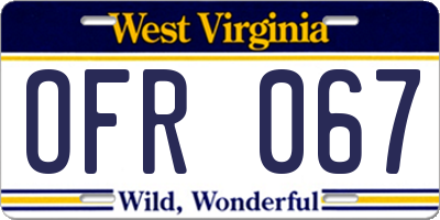 WV license plate OFR067