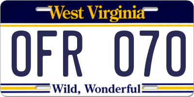 WV license plate OFR070