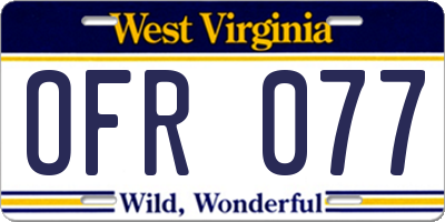 WV license plate OFR077
