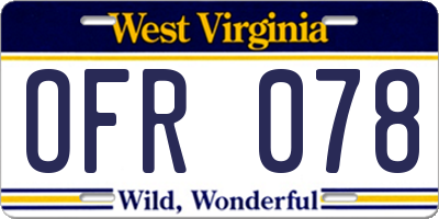 WV license plate OFR078