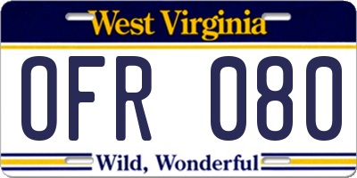 WV license plate OFR080