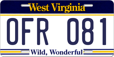 WV license plate OFR081