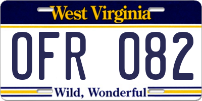WV license plate OFR082