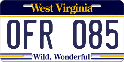 WV license plate OFR085
