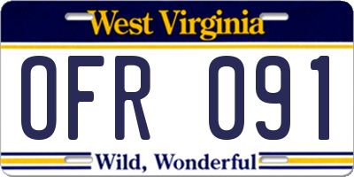 WV license plate OFR091