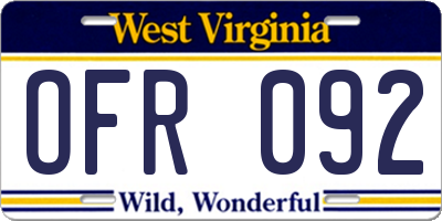 WV license plate OFR092