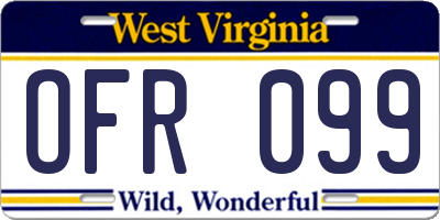 WV license plate OFR099