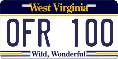 WV license plate OFR100