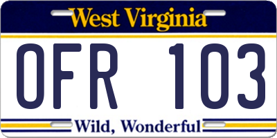 WV license plate OFR103