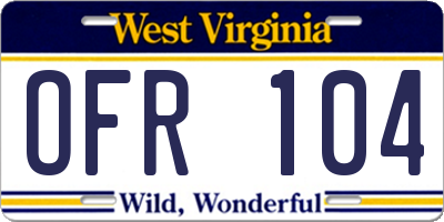 WV license plate OFR104