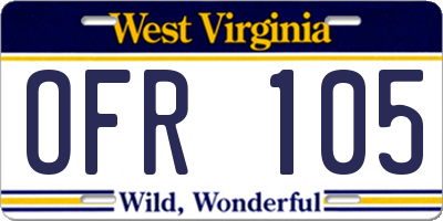WV license plate OFR105