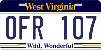 WV license plate OFR107