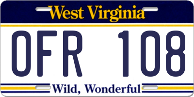 WV license plate OFR108