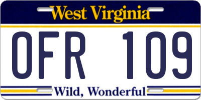 WV license plate OFR109