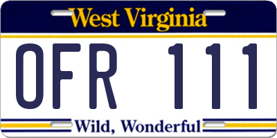WV license plate OFR111