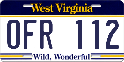 WV license plate OFR112