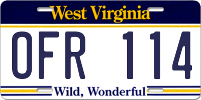 WV license plate OFR114