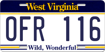WV license plate OFR116