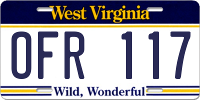 WV license plate OFR117