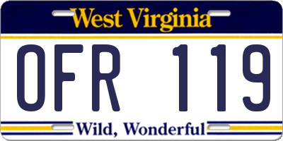 WV license plate OFR119