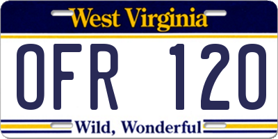 WV license plate OFR120