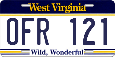 WV license plate OFR121
