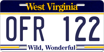 WV license plate OFR122