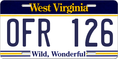 WV license plate OFR126