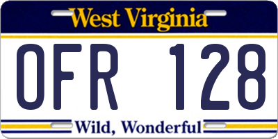 WV license plate OFR128